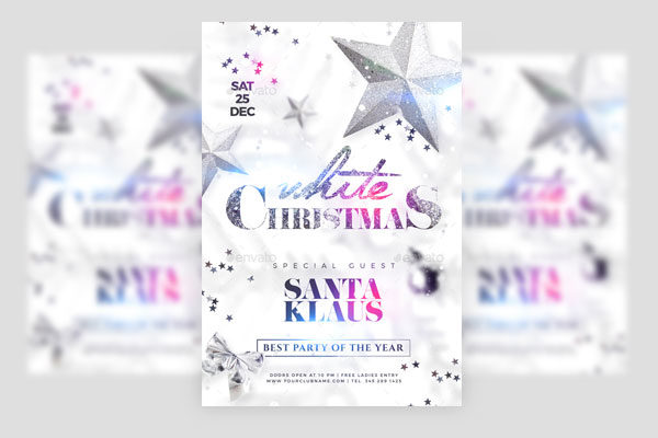 独特白色圣诞节派对海报模板 White Christmas Party [psd]