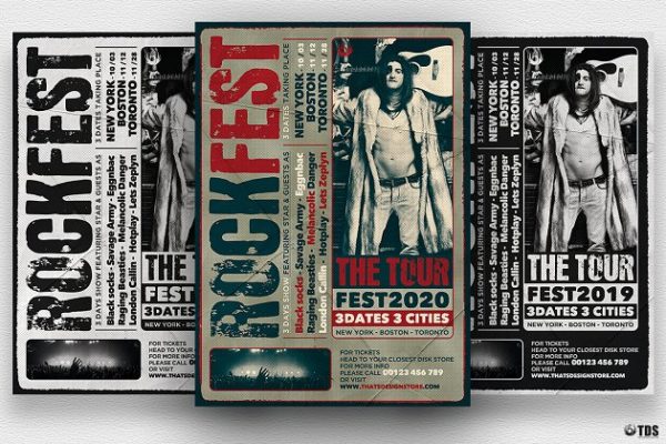 嬉皮风摇滚音乐活动传单PSD模板 Distressed Rockfest Flyer PSD