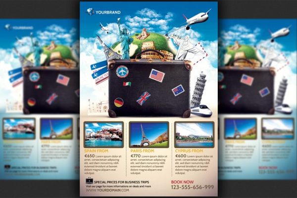 旅行社促销机票广告传单模板 Travel Agency Promotional Flyer Temp