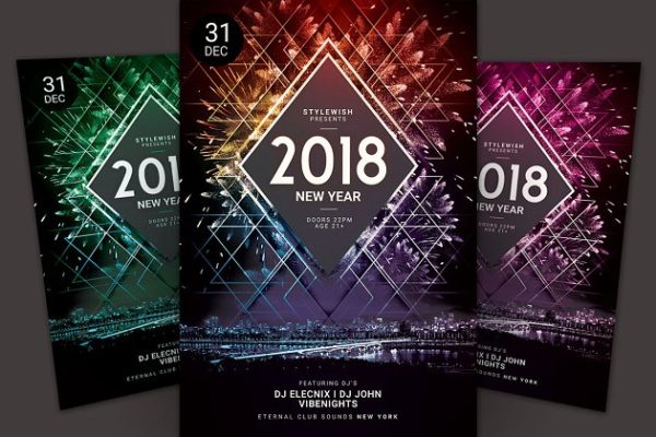 跨年倒计时烟花表演活动海报传单设计模板 New Year Flyer Template