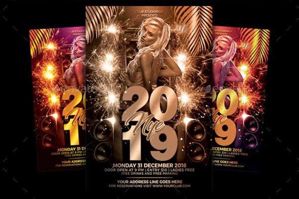 2019年新年派对海报模板 New Year Party Flyer [psd]