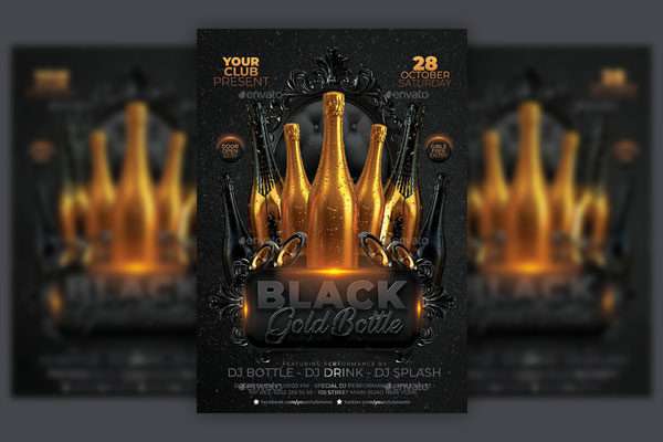 时尚高端黑金瓶派对海报模板 Black Gold Bottle Party [psd]