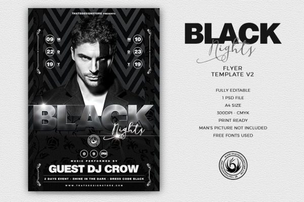 午夜DJ俱乐部活动传单PSD模板v2 Black Nights Flyer PSD V2