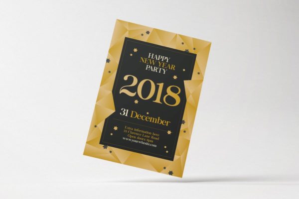 多边形几何图形新年海报设计模板 Happy New Year 2018 Party Flyer