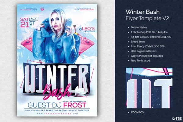 酷炫冬季狂欢节海报传单PSD模板 Winter Bash Flyer PSD V2
