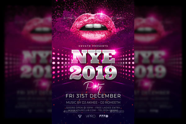 独特多彩的新年晚会海报模板 New Year Party Flyer [psd]