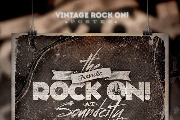 复古设计风格促销广告海报模板 ROCK ON! Vintage Poster/Flyer