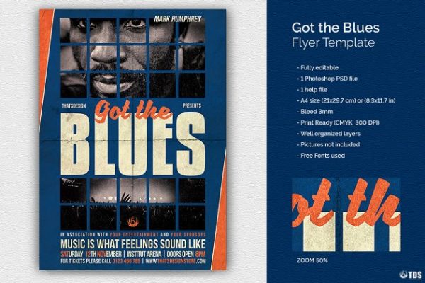 蓝调音乐主题活动海报传单PSD模板 Got the Blues Flyer PSD