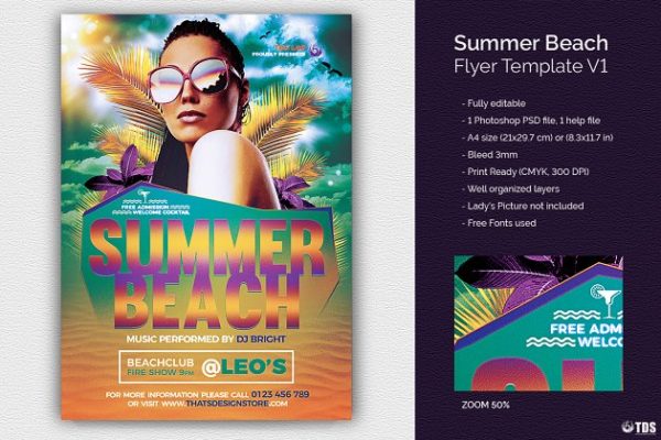 夏季海滩派对传单设计PSD模板 Summer Beach Flyer PSD V1