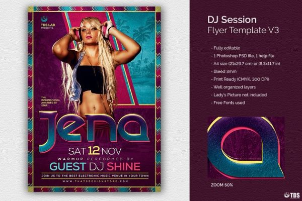DJ派对活动传单设计PSD模板 V3 DJ Session Flyer PSD V3