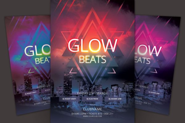 DJ音乐活动海报宣传传单模板 Glow Beats Flyer Template