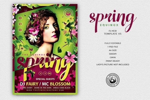 充满生命力春意盎然海报传单设计PSD模板 Spring Equinox Flyer PSD V5