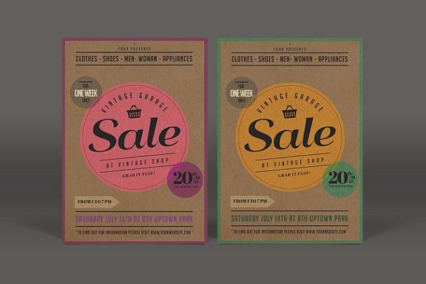 老式旧货市场促销广告传单模板 Vintage Sale Flyer