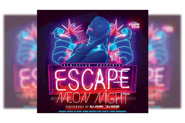 霓虹灯广告牌效果的海报模板 Neon Flyer Template [psd]