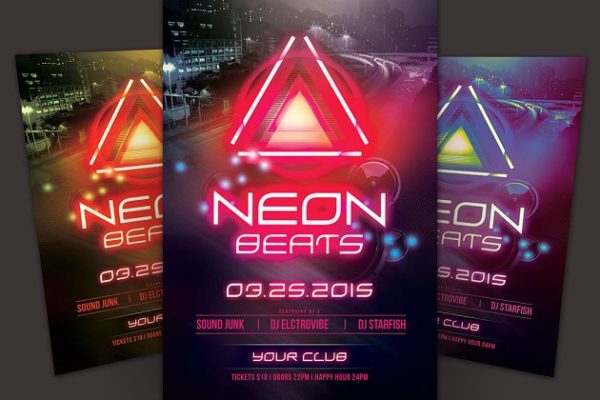 夜总会活动海报传单模板 Neon Beats Flyer Template