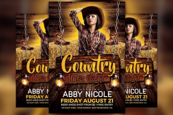 乡村音乐聚会活动传单模板 Country Music Night Flyer Template