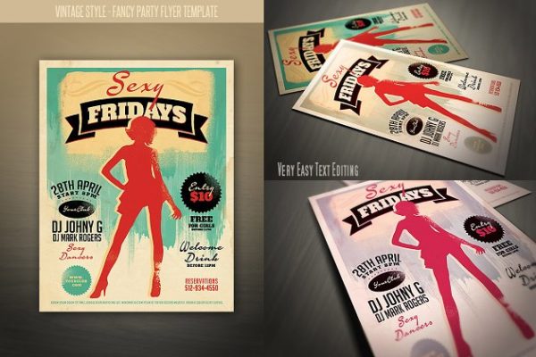 复古风格的夜总会俱乐部传单模板 Vintage Style Fancy Night Flyer