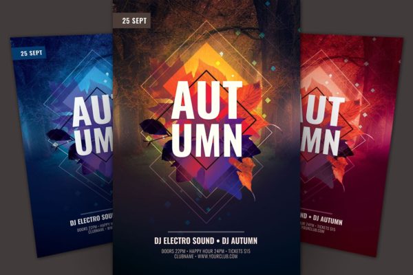 秋季DJ音乐活动海报传单模板 Autumn Flyer Template