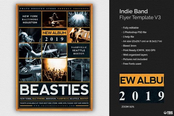 2019新版独立音乐节海报设计PSD传单模板V.3 Indie Band Flyer PSD V3