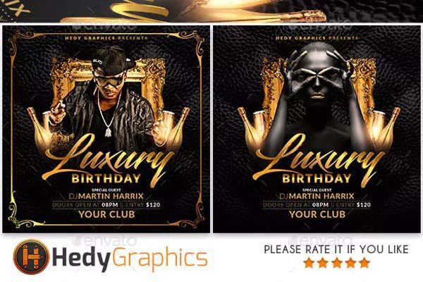 时尚的黑金生日海报模板下载[PSD]