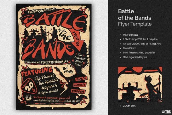 摇滚乐队音乐表演宣传传单PSD模板 Battle of the Bands Flyer PSD