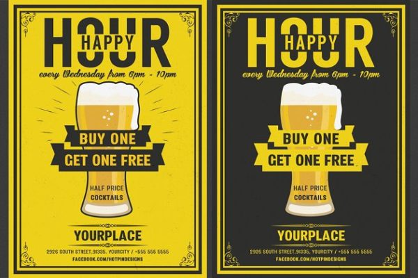 现代欢乐时光啤酒节传单模板 Beer Happy Hour Flyer Template