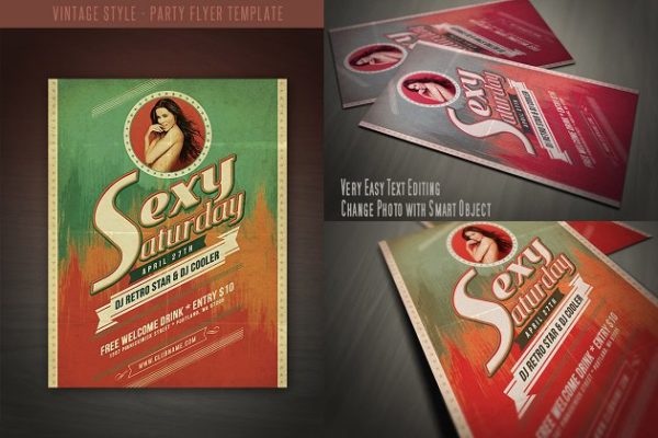 复古风格派对传单设计模板 Vintage Style Party Flyer