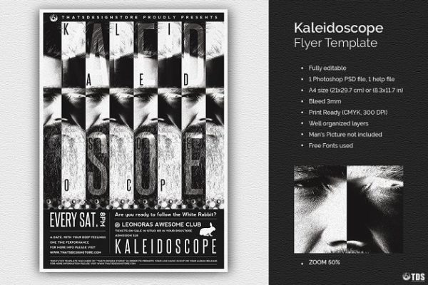 酷炫俱乐部海报宣传传单PSD模板 Kaleidoscope Flyer PSD