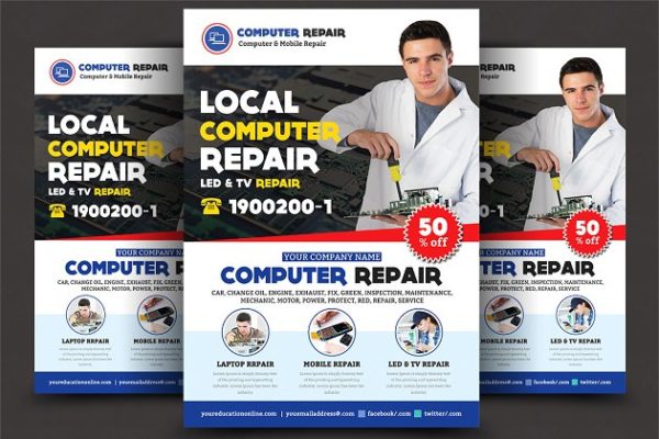电脑手机维修宣传单设计素材 Computer & Mobile Repair Flyer
