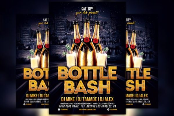 香槟DJ音乐派对宣传单制作素材 Bottle Bash Flyer Template