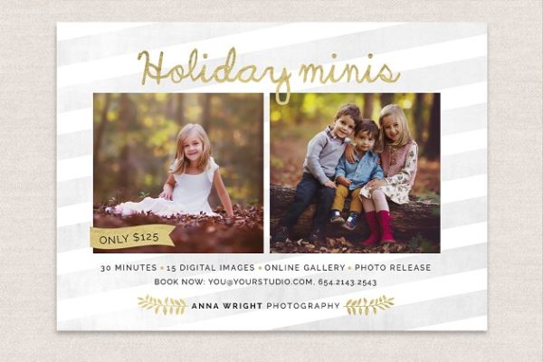 假日旅行摄影服务传单设计模板 Holiday Mini Session Flyer Template