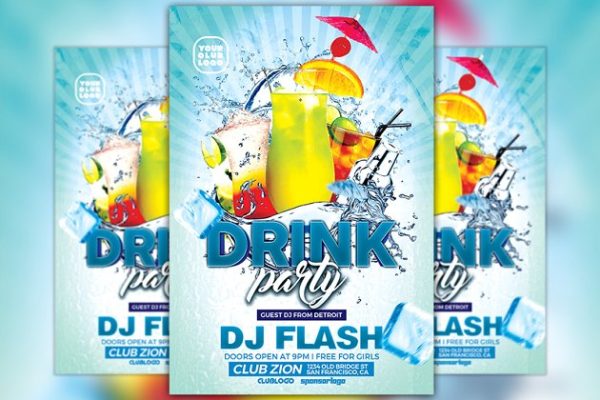 热带饮料酒会单页设计宣传单模板 Drink Party Flyer Template