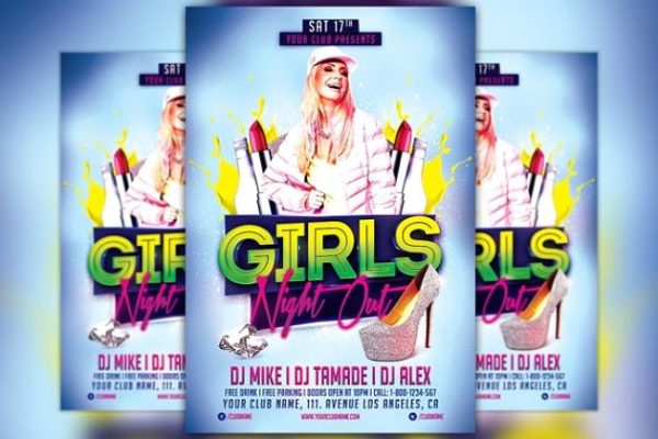 “女孩之夜”传单海报设计模板 Girls Night Out Flyer Template