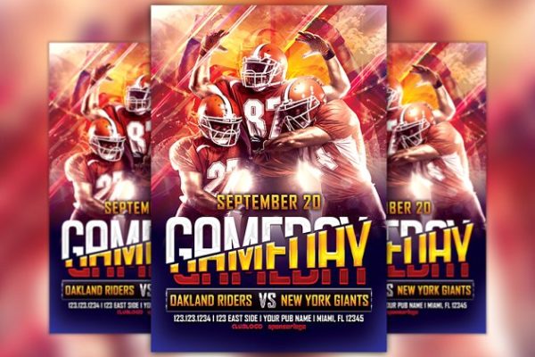 美式足球比赛体育活动传单模板 Football Game Day Flyer Template