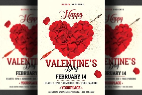 情人节活动海报设计传单模板 Valentines Day Flyer Invitation