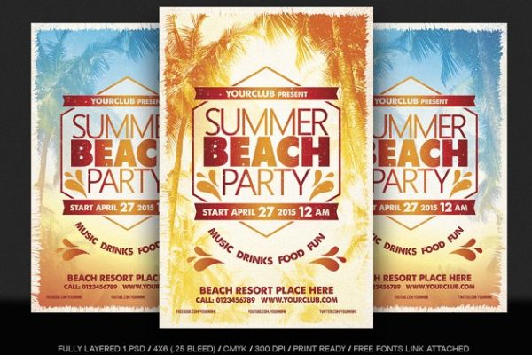 夏季海滩派对宣传传单单页模板 Summer Beach Party Flyer