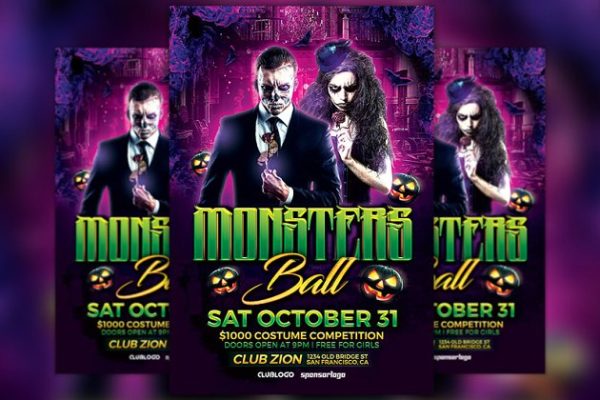 化妆舞会活动海报PSD模板 Monsters Ball Flyer Template