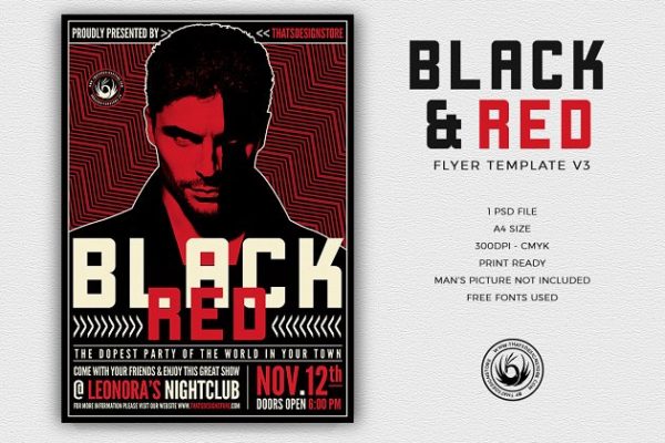 红黑配色人物海报设计模板 Black and Red Flyer PSD V3
