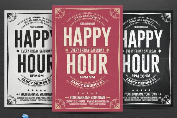 大字报风格海报设计模板 Happy Hour Flyer