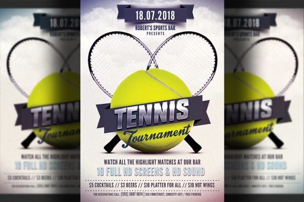 现代体育活动网球比赛传单模板 Tennis Flyer Template