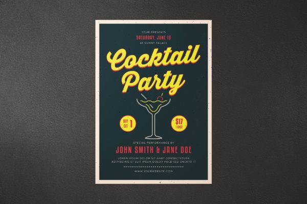 鸡尾酒会派对活动海报设计模板 Cocktail Party Flyer