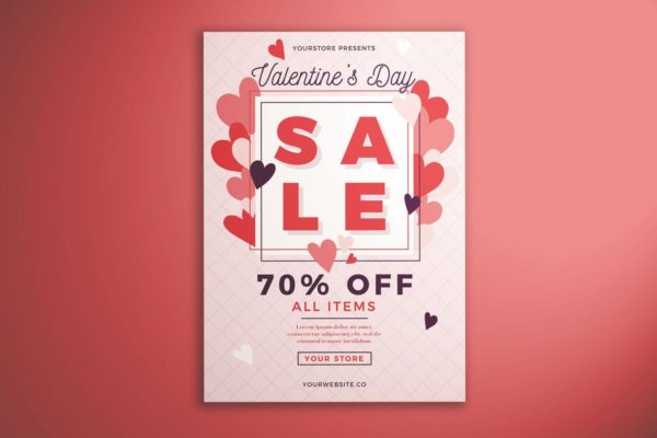 情人节节日促销海报设计模板v1 Valentine’s Day Sale Flyer Vol. 01