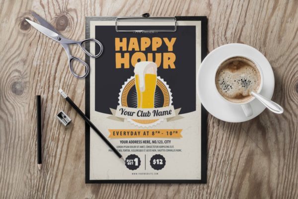 欢乐时光欢聚时光活动海报模板 Happy Hour Flyer
