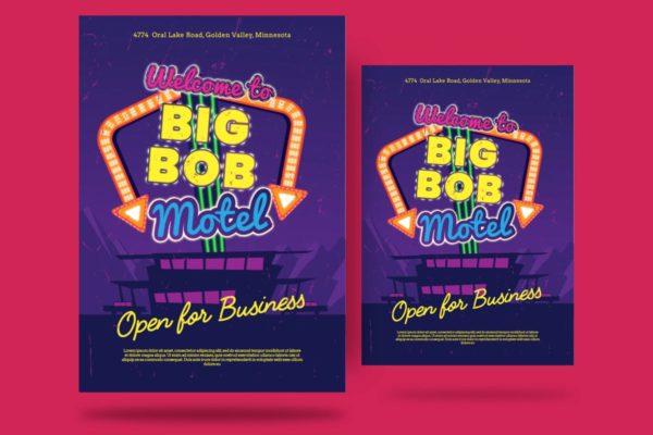 汽车旅馆旅行驿站宣传海报设计模板 Motel Flyer