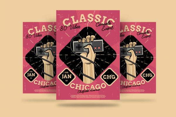 80年代复古风格活动海报设计模板 classic console Flyer