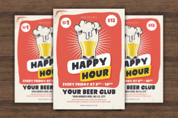 欢乐时光周末派对海报PSD模板 Happy Hour Flyer