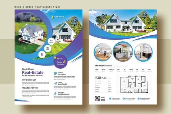 双面印刷楼盘销售/租赁海报传单设计模板v6 Double Sided Real Estate Flyer Template V-6