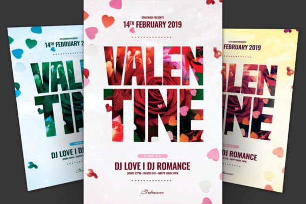 玫瑰花卉创意图形情人节海报传单设计 Valentine Flyer