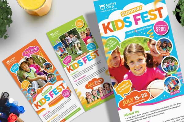 儿童夏令营活动传单设计模板 Kids Summer Camp Rack Card