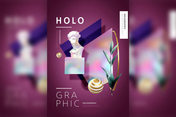 全息渐变彩色雕塑作品海报设计素材